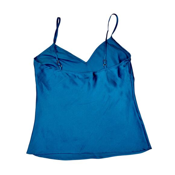 Vintage Silk Cami Blouse Teal Blue Women's Petite Small 90s Y2K Minimalist Retro - Picture 2 of 8